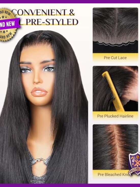 26 Inch Glueless Human Hair Blend Wig Pre Plucked Layered Straight Style main image 4
